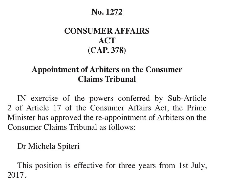 michela spiteri gov gazette