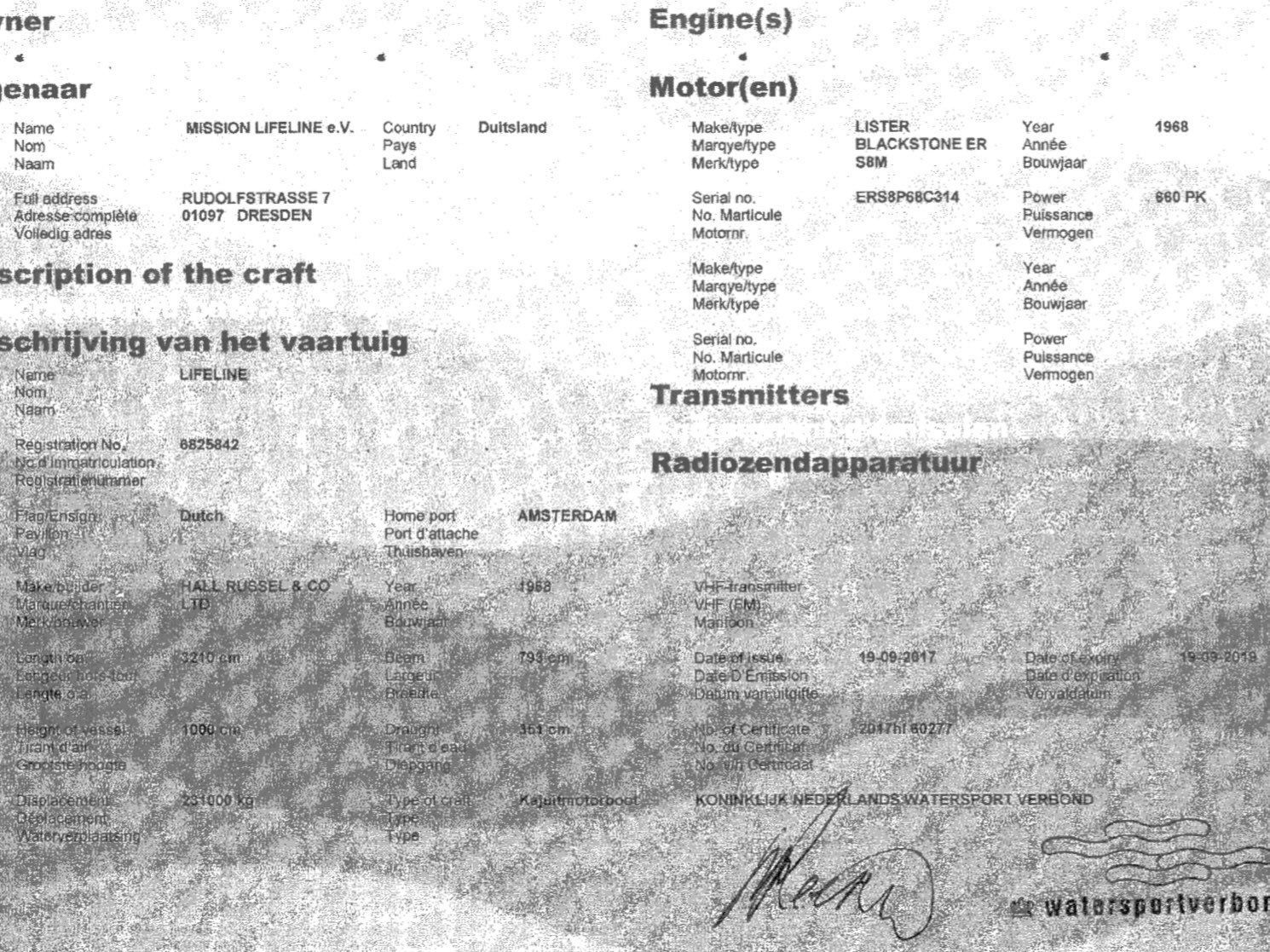 MV Lifeline registration