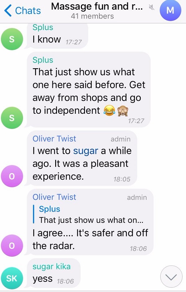 massage parlours chat group