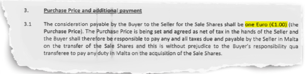 The consideration for all the shares in VGH was just €1.