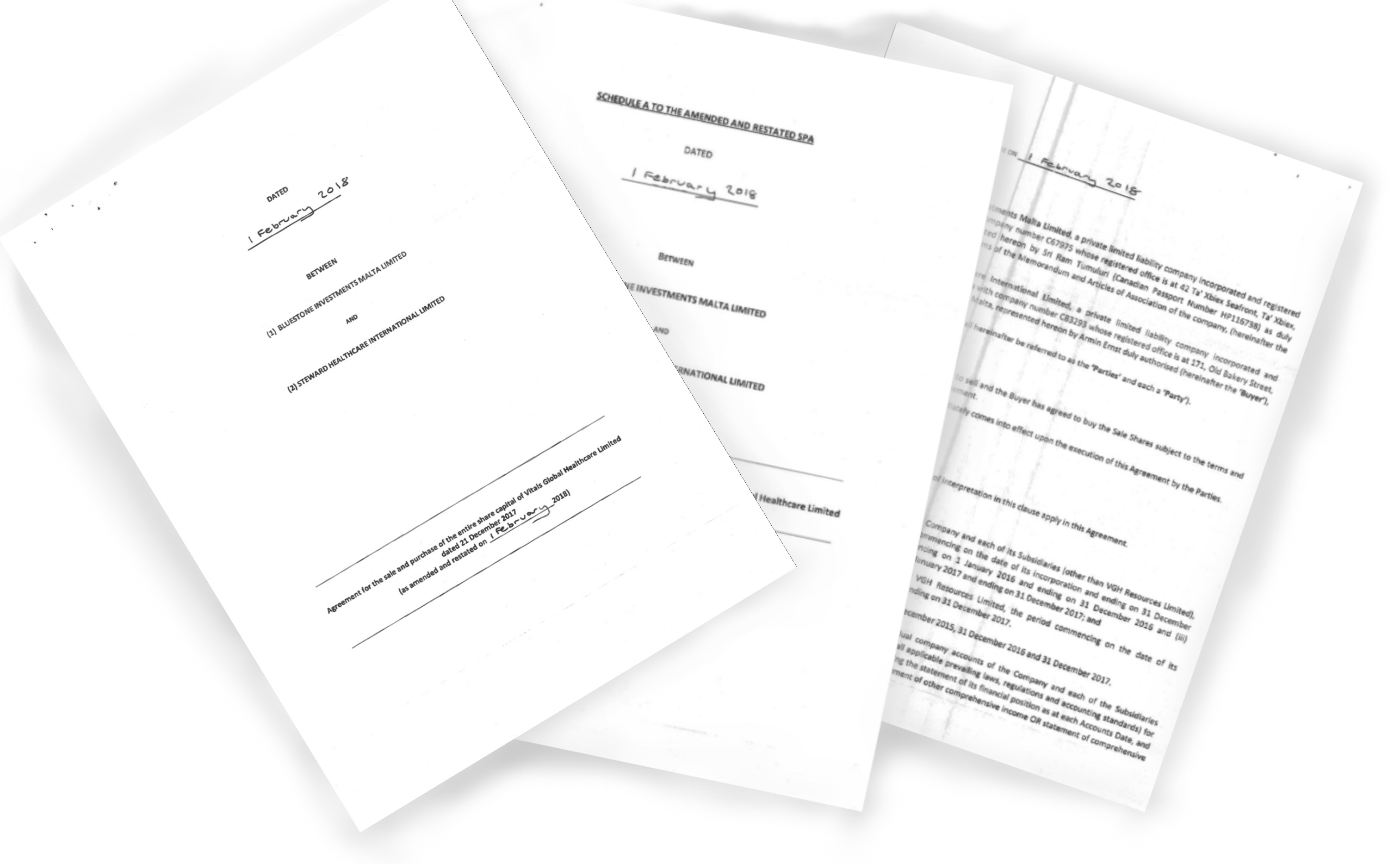 The Share Purchase Agreement between Bluestone and Steward for all shares in VGH dated 21 December 2017 (as amended).