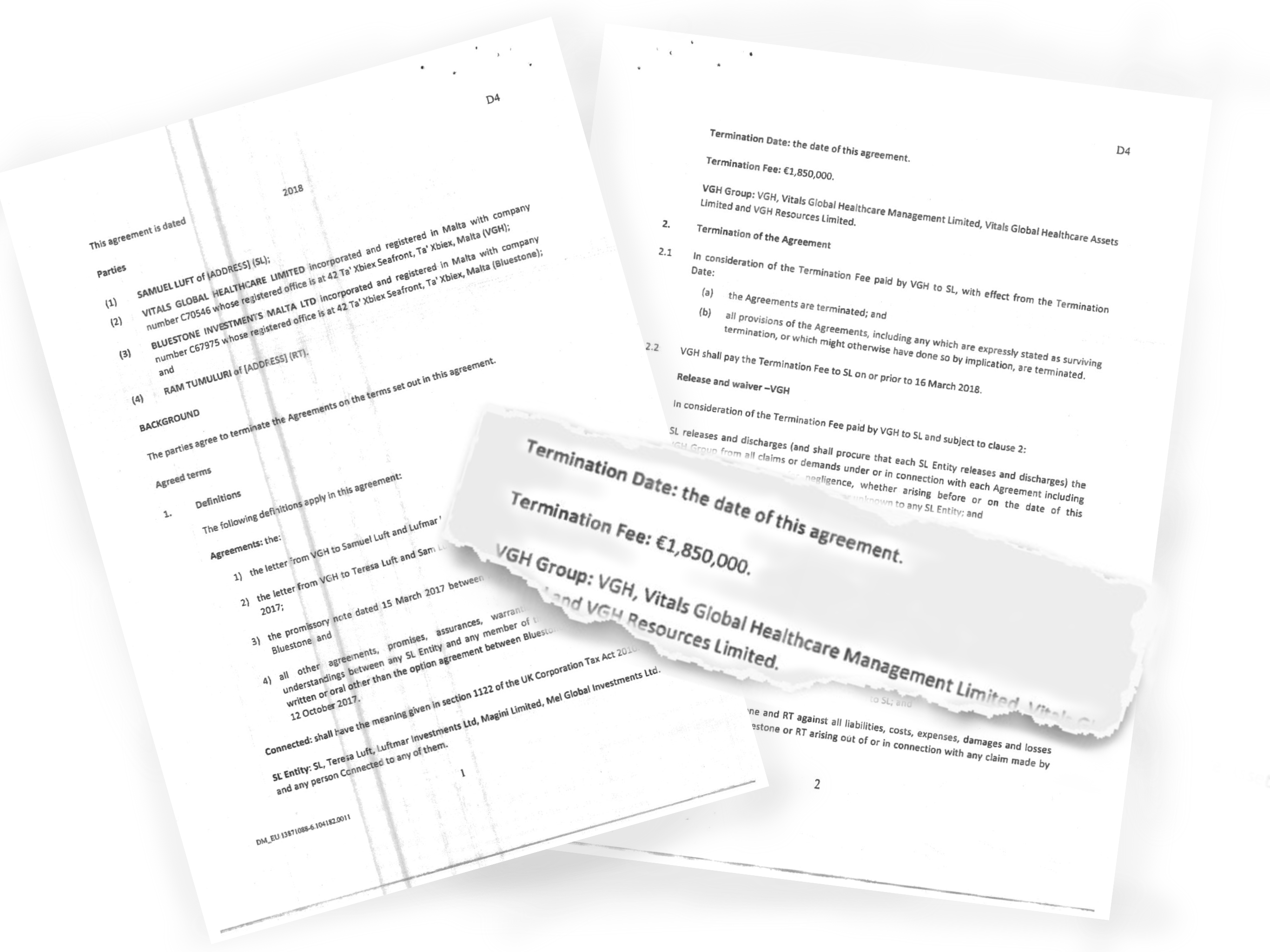 Excerpt from agreed from settlement agreement with Sam Luft contemplating a $1.85m "termination fee"