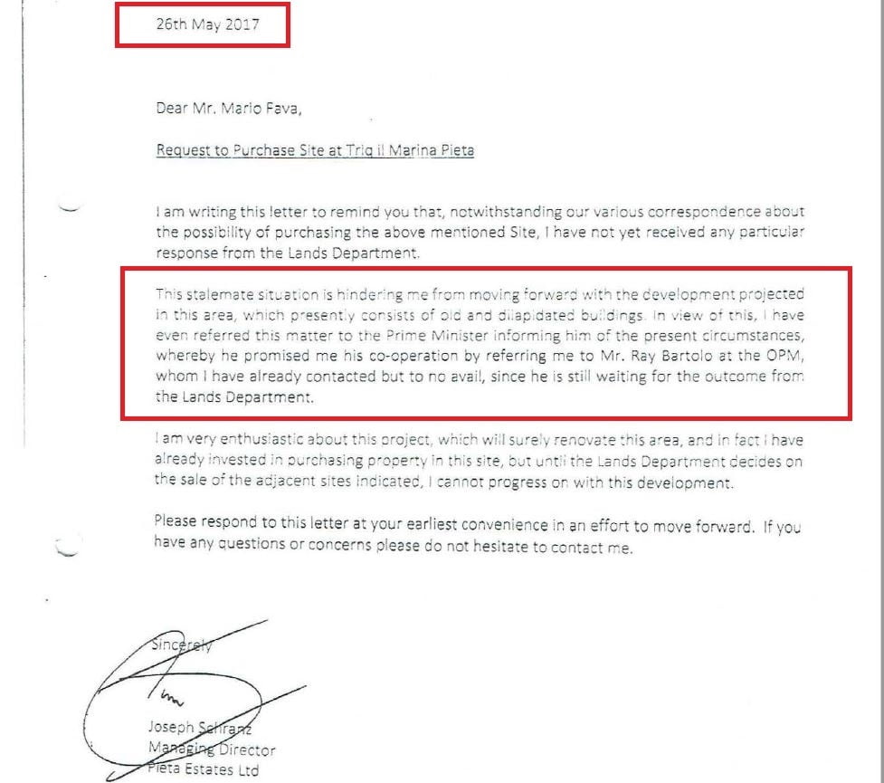 Villa Frere letter Pieta Estates to Lands - PM