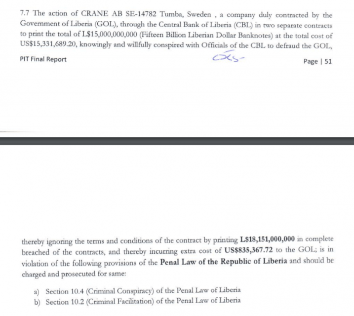 Crane Currency Liberia goverment report