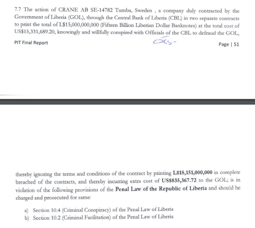 Crane Currency Liberia goverment report