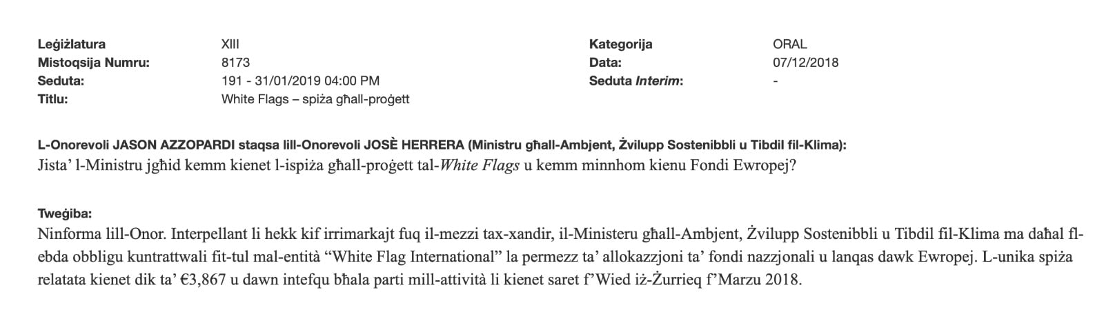 PQ WHITE FLAG ENV MINISTRY