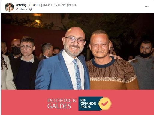 Minister Roderick Galdes with his canvasser Jeremy Portelli.